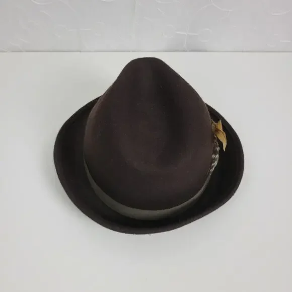 Target Wool Fancy Fedora Hat One Size Brown Guinea Feathers Canvas Satin Trim - Picture 4 of 9